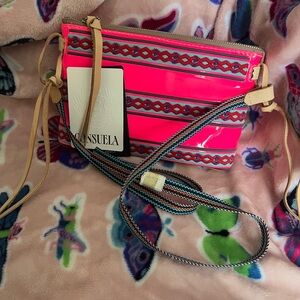 Consuela Neon Pink and Tan Crossbody Bag